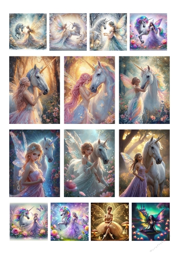 Fantasy Fairy and Unicorn Collage – Magical 3D Decoupage Cardmaking Sheet