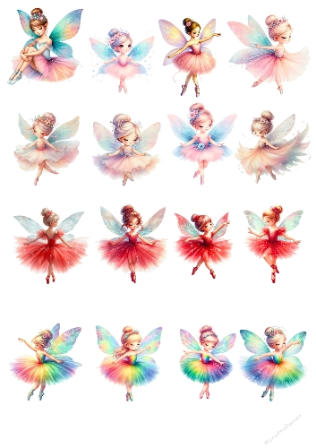 Fantasy Fairy Collage – 20 Colorful Fairies 3D Decoupage Cardmaking Sheet