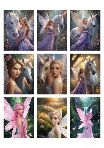 Fantasy Fairy and Unicorn Collage – Enchanted Forest 3D Decoupage Cardmaking Sheet