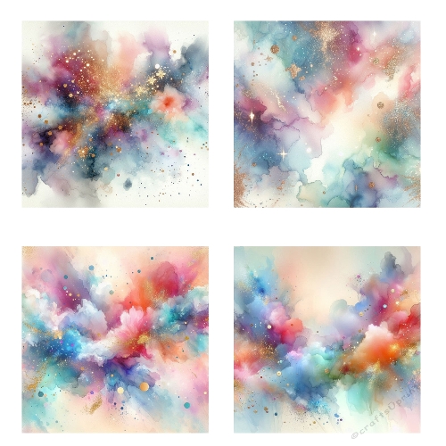 Watercolor Cosmic Backgrounds – Kit of 4 Abstract Fantasy Digital Papers