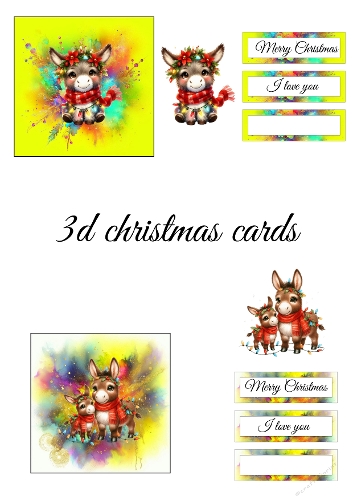 Christmas Donkey 3D Cards – Festive Decoupage Cardmaking Sheet