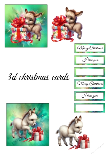 Christmas Baby Donkey 3D Cards – Festive Decoupage Cardmaking Sheet