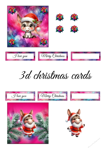 Christmas donkeys 3D Cards – Festive Decoupage Cardmaking Sheet