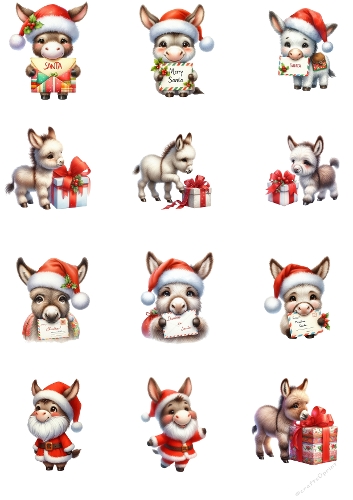 Christmas Donkey Clipart – 12 Festive Cartoon Illustrations for Crafts