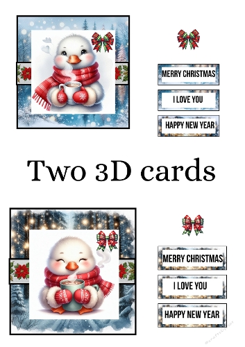 Christmas Duckling 3D Cards – Festive Decoupage Cardmaking Sheet