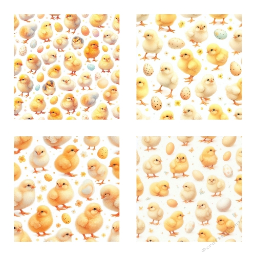 Easter Chicks and Eggs Backgrounds – Kit of 4 Spring Digital Papers