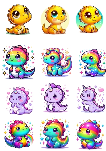 Rainbow Baby Dinosaur Clipart – 12 Cute Fantasy Illustrations for Crafts