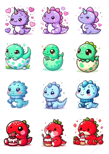 Cute Baby Dinosaur Clipart – 12 Fantasy Cartoon Illustrations for Crafts