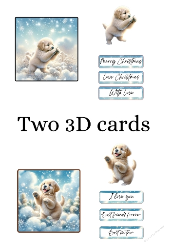 3D Winter Puppy Cards – Cute Dogs Playing in Snow with Sentiments