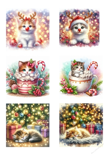 Christmas Kittens Clipart – 6 Cute Festive Cat Illustrations for Crafts