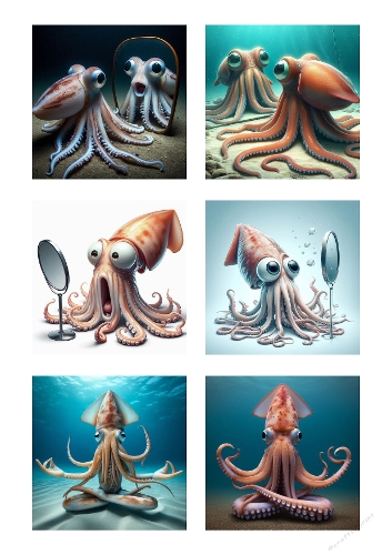 Funny Squids Clipart – 6 Cartoon Sea Creatures with Mirrors for Crafts