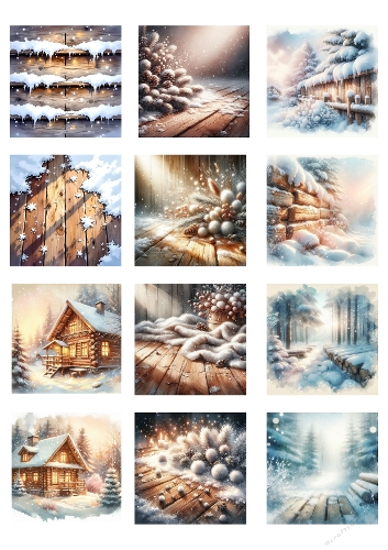 Winter Cabins Clipart – 12 Cozy Snowy Landscape Illustrations for Crafts