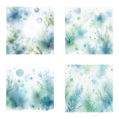 Underwater Fantasy Backgrounds – Kit of 4 Aquatic Watercolor Digital Papers