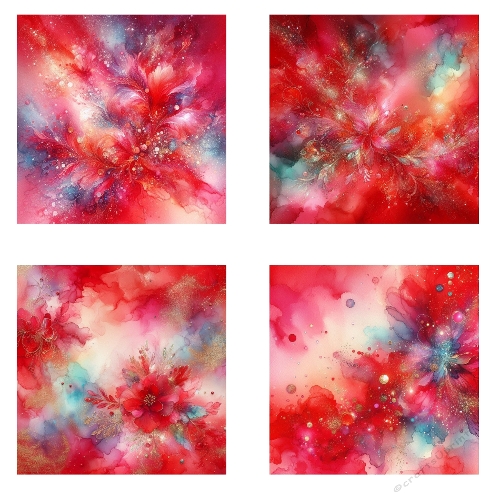 Abstract Floral Fantasy Backgrounds – Kit of 4 Colorful Digital Papers