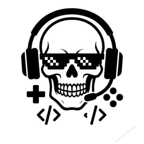 Gamer Skull Vector – Bold Black Silhouette with Headset and Pixel Glasses