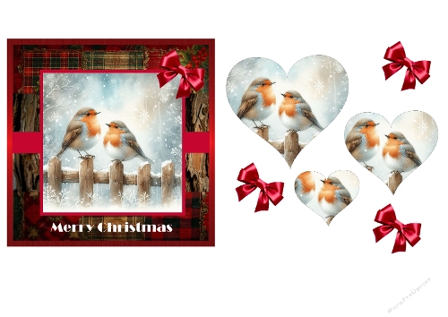 3D Christmas Robins Card Kit – Festive Layered Heart & Plaid Design