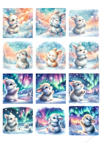Watercolor Winter Rabbits – 12 Magical Aurora & Snowy Cardmaking Designs