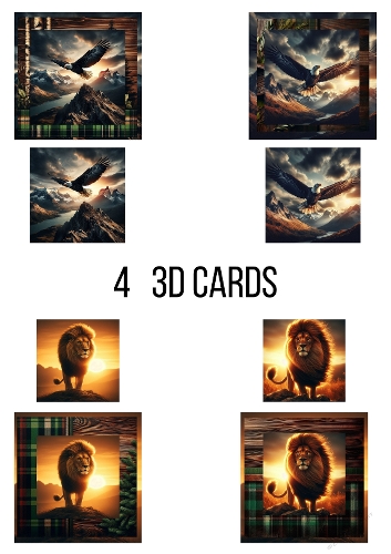 2 3D Cards Kit – Majestic Lions & Soaring Eagles in Nature Scenes
