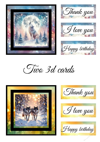 2 3D Cards Kit – Wolves in Snowy Forest & Sunset Scenes
