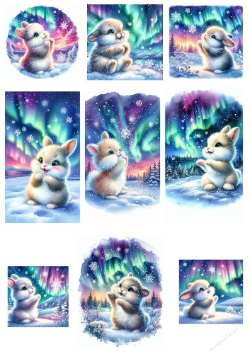 Watercolor Aurora Rabbits Collage – 10 Magical Winter Cardmaking Designs