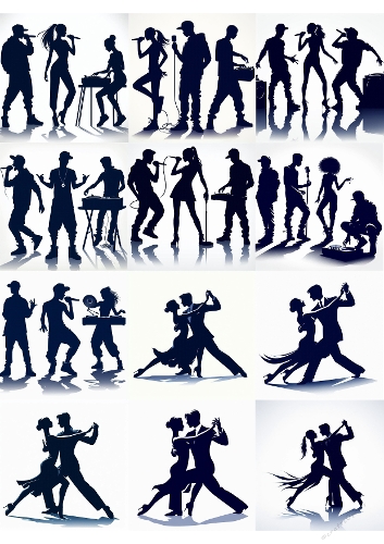 Music & Dance Silhouette Set – DJs, Singers, Hip-Hop & Ballroom