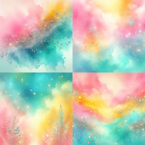 Sparkling Watercolor Background Set – Glitter, Stars & Pastel Blends
