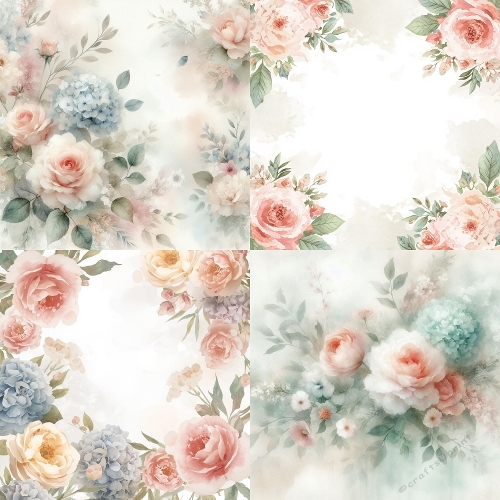 Pastel Floral Watercolor Background Set – Roses, Peonies & Hydrangeas