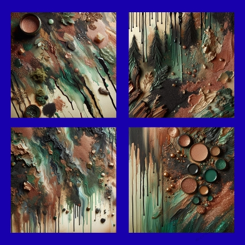 Earthy Abstract Watercolor Background Set – Moss, Copper & Organic Textures