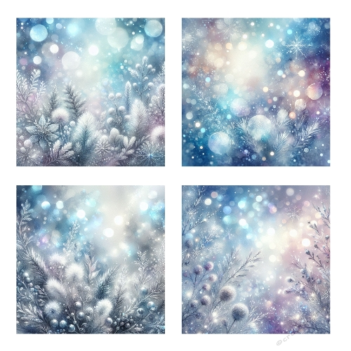 Frosted Winter Foliage Background Set – Snowy Plants & Light Effects