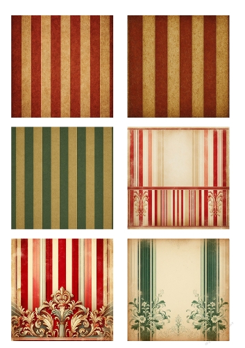 Vintage Stripe & Ornamental Background Set – A4 Collage for Masculine & Heritage Crafts