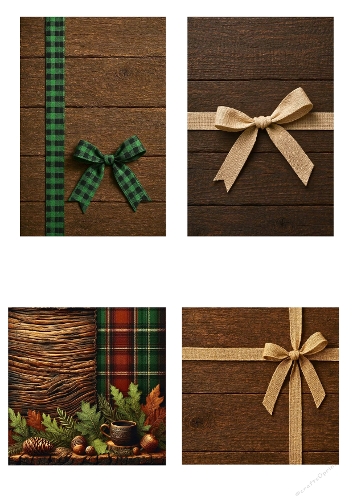 Rustic Ribbon & Wood Background Set – A4 Collage for Masculine & Vintage Crafts