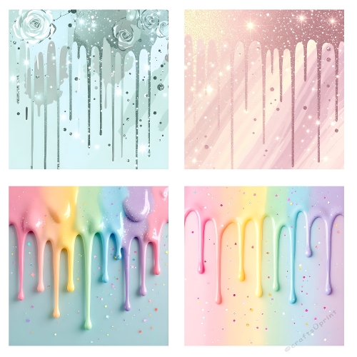 Pastel Drip & Glitter Background Set – Watercolor Collage for Kids, Easter & Birthday Crafts