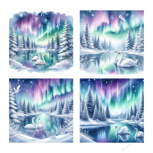 Aurora Swan Background Set – Magical Winter Scenes for Greeting Cards & Celebrations