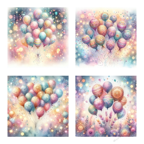 Whimsical Balloon Background Set – Pastel Collage for Kids & Birthday Crafts