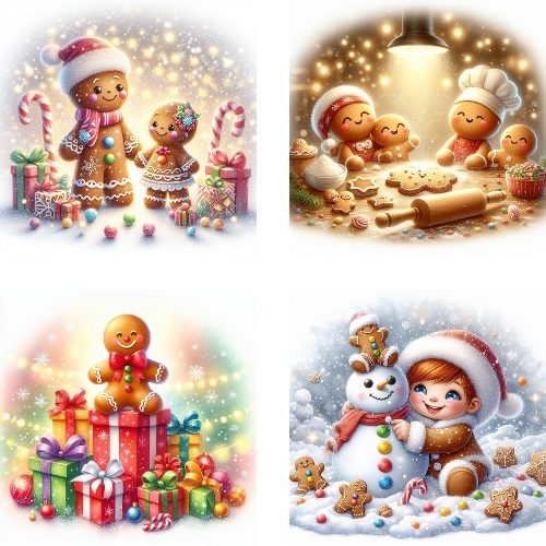 Gingerbread Christmas Background Set – Cute Holiday Scenes for Greeting Cards