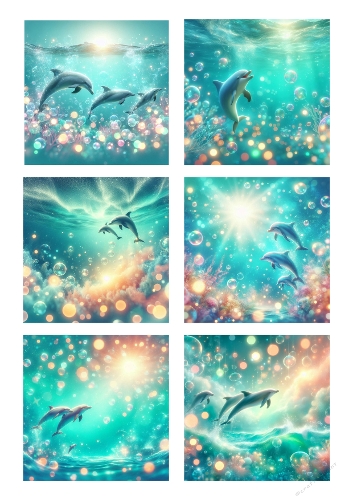 Magical Dolphin Background Set – Ocean Fantasy Scenes for Cards & Summer Crafts