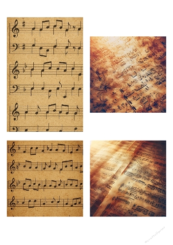 Vintage Sheet Music Backgrounds – A4 Collage for Musical Cards & Creative Crafts