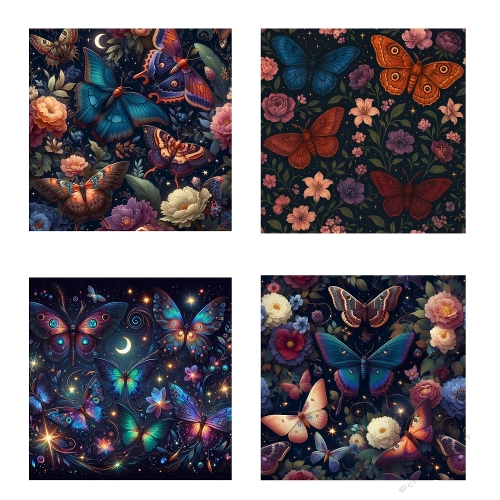Fantasy Butterfly Garden Backgrounds – Collage for Magical Crafts & Nature Cards