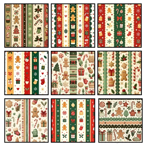 Christmas Pattern Collage – 2000x2000 JPEG with 9 Festive Panels for Holiday Crafts & Wrapping