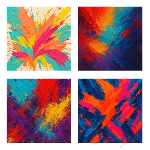 Vibrant Abstract Brushstrokes – 4 Panel Collage (in a 2000x2000 JPEG) for Artistic Crafts & Digital Backgrounds
