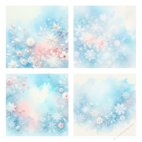 Winter Watercolor Elegance – 4 Background Collage (2000x2000 JPEG) for Seasonal Crafts & Digital Projects