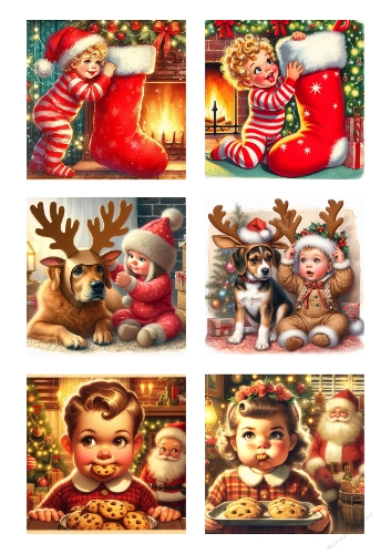 Holiday Whimsy – A4 Christmas Collage (JPEG) with Children, Dogs & Santa Moments