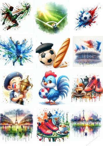 Bleu Blanc Foot – A4 Collage (JPEG) with Soccer, French Icons & Watercolor Style