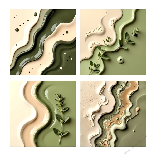 Organic Flow – 4 Panel Abstract Nature Collage (2000x2000 JPEG) with Earthy Textures & Leaf Accents