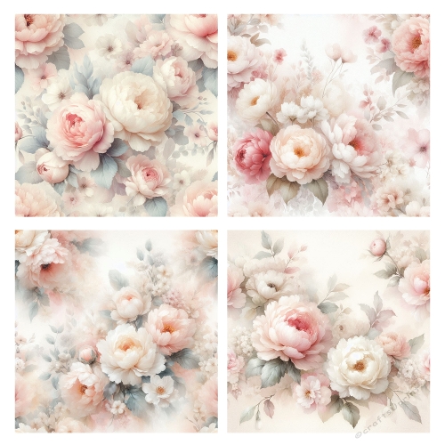 Pastel Bloom – 4 Soft Floral Backgrounds (2000x2000 JPEG Collage) with Roses & Peonies