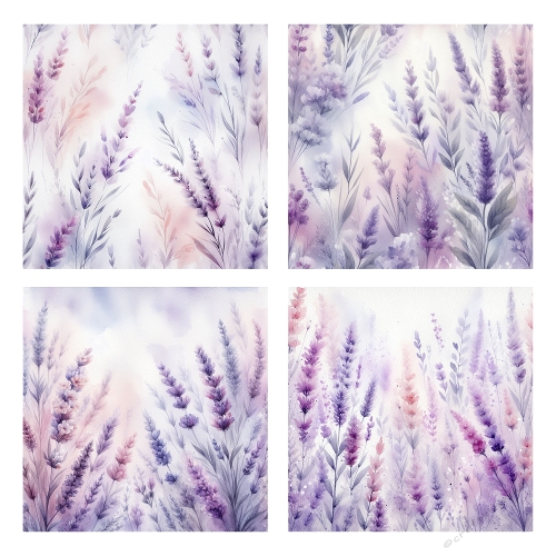 Lavender Whispers – 4 Watercolor Floral Backgrounds (2000x2000 JPEG Collage)