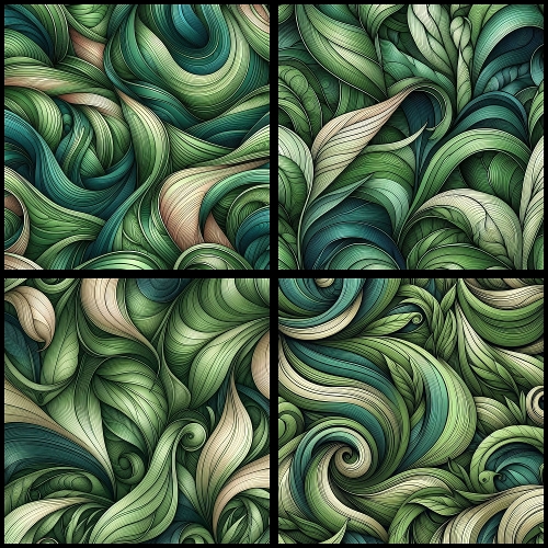 Verdant Flow – 4 Abstract Botanical Swirl Backgrounds (2000x2000 JPEG Collage)
