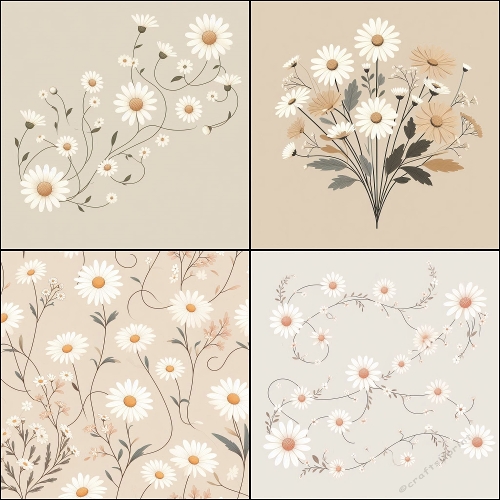 Daisy Dance – 4 Easy 3D Floral Card Backgrounds (2000x2000 JPEG Collage)