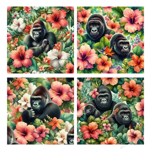 Jungle Guardians – 4 Tropical Gorilla Backgrounds (2000x2000 JPEG Collage)