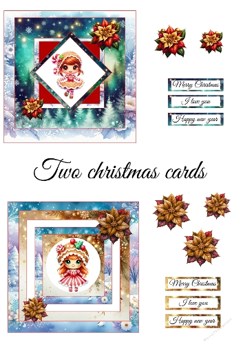 Gingerbread Girls – A4 3D Christmas Card Sheet with Poinsettia Accents